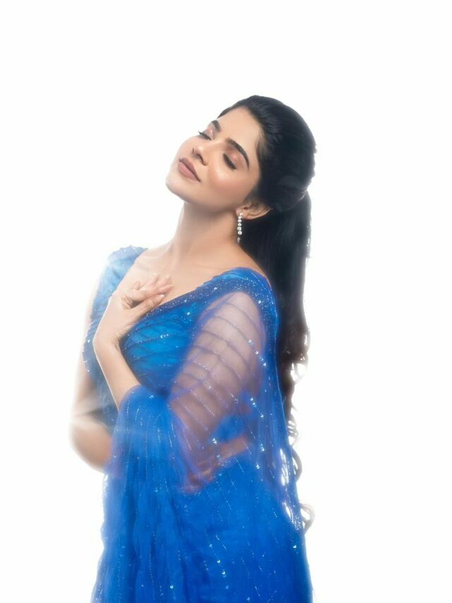 Divya Bharathi Stunning Poses in Blue Saree